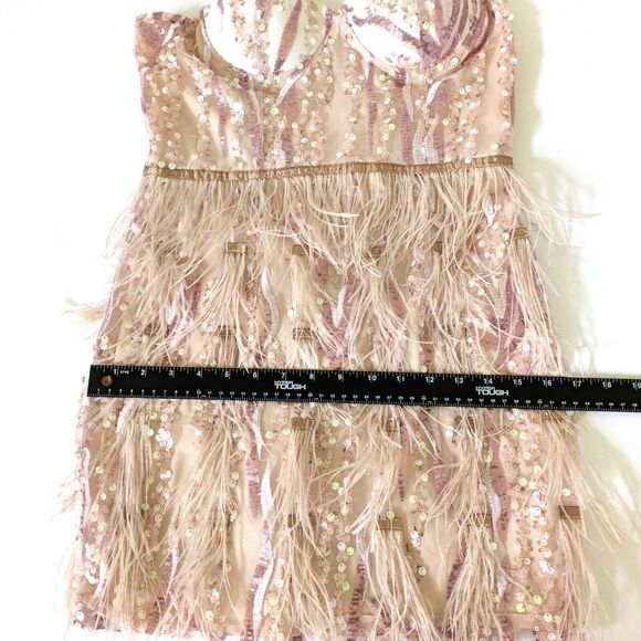 Bella Barnett Lalia Small Pink Sequin Feathers Mini Prom Party Dress Valentine's - Picture 12 of 16